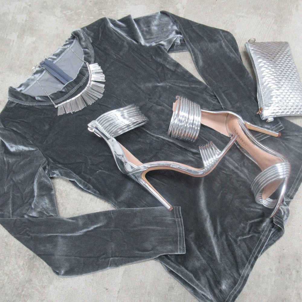 Grey Velvet Romper Small